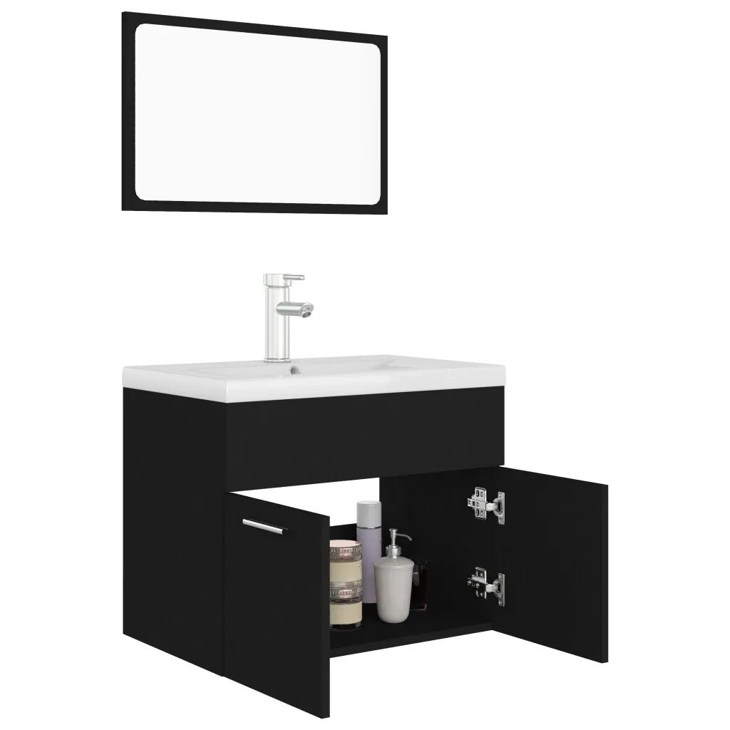 Set Mobili da Bagno Nero in Legno Multistrato