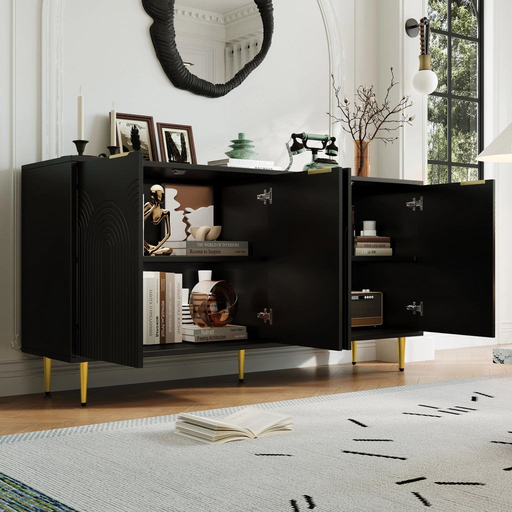 Credenza con 4 ante e ripiani regolabili; chiusura soft-close - per soggiorno - 160x40x80 cm - in MDF e truciolare - nero