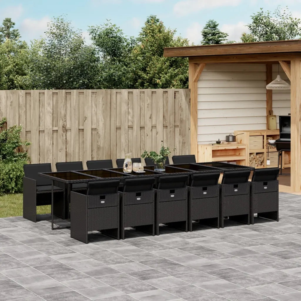 Set da Pranzo da Giardino 13pz con Cuscini Nero in Polyrattan 3277710
