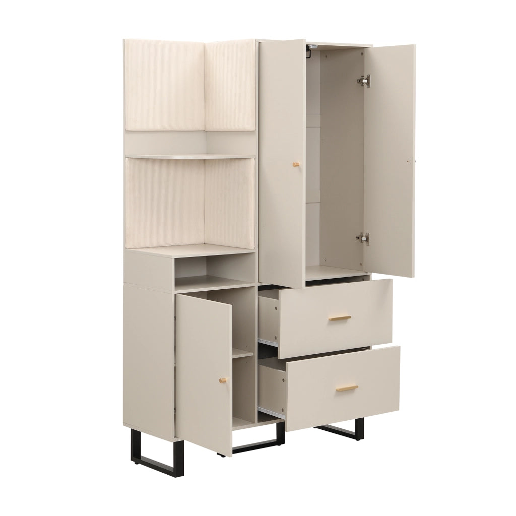 Armadio da ingresso con appendiabiti, ripiani, 2 cassetti e scarpiera, in MDF beige grigio