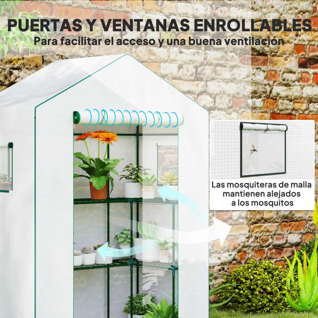 Serra 3 Livelli con 1 Porta 2 Finestre e Ripiani a U ¨C zephmum ¨C Bianco 140x73x190 cm