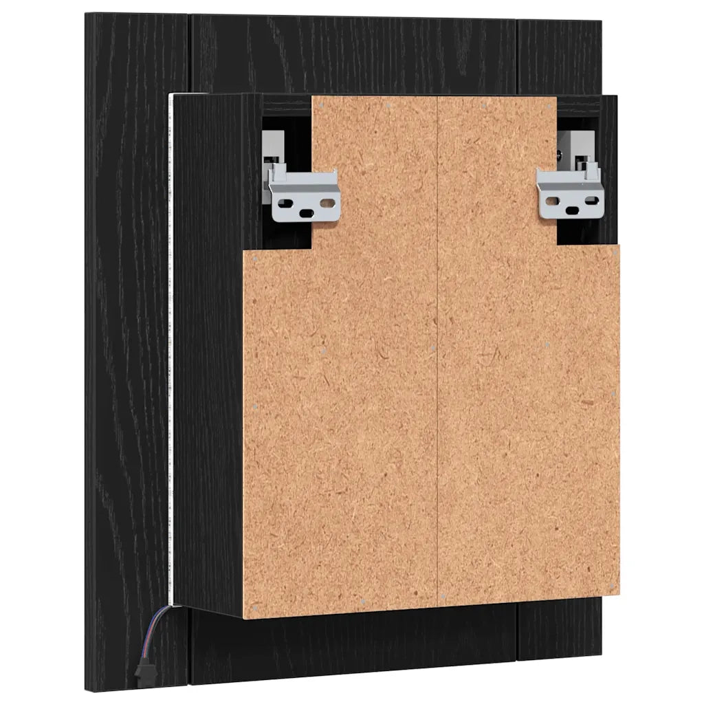 Mobiletto con specchio a LED per bagno Rovere Nero 40x12x45 cm in Legno Multistrato 862549