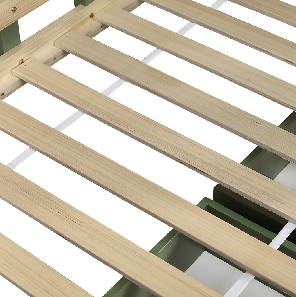 Letto a casetta per bambini verde naturale 90x200 cm con 2 cassetti