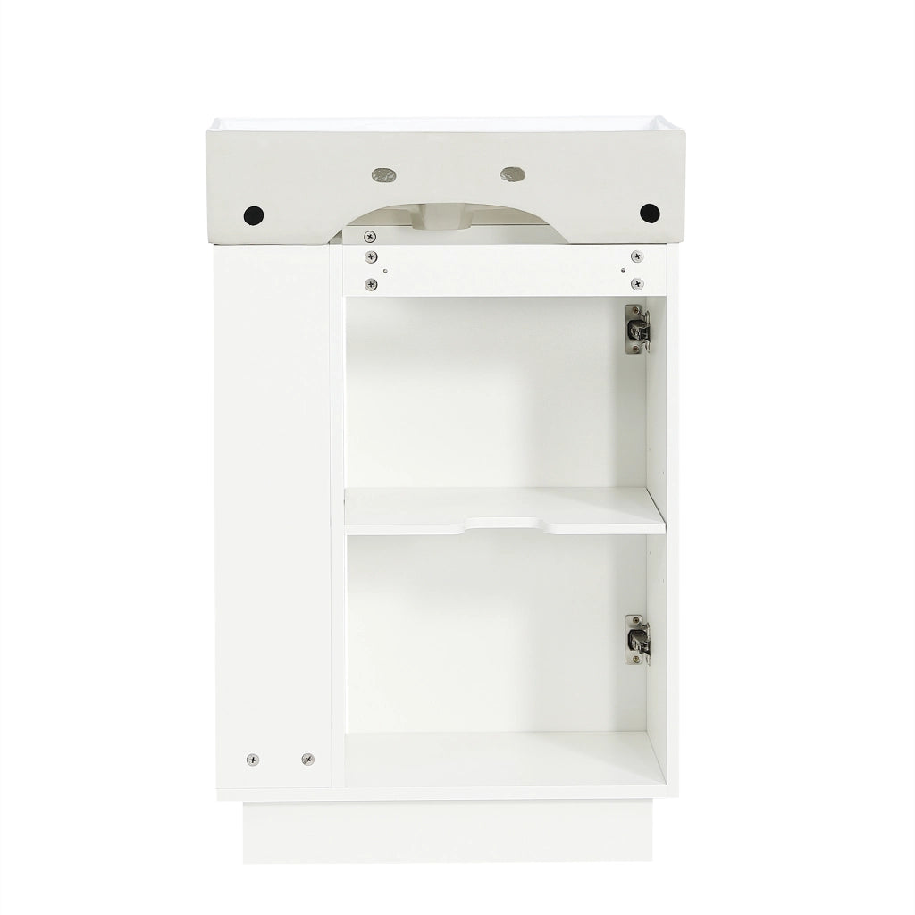 Mobile sottolavabo da bagno con lavabo in ceramica, anta soft-close e ripiani aperti, bianco, 55 × 32 × 87 cm