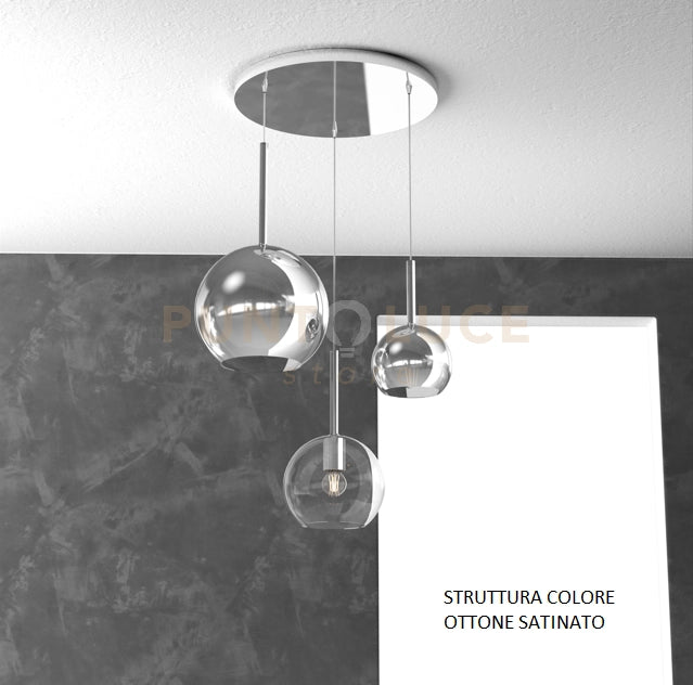 SOSP. OTTONE SAT. TONDA 3 LUCI VETRI 1 GRANDE CROMO+1 MEDIO TRASPARENTE+1 PICCOLO CROMO 1155OS-S3 TMIX-TC