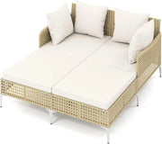 Lettino Prendisole per 2 Persone da Giardino, Divano Letto Matrimoniale da Esterno con Cuscini per Seduta e Schienale, Isola Prendisole per Cortile e Terrazza, 153 x 133 x 70 cm