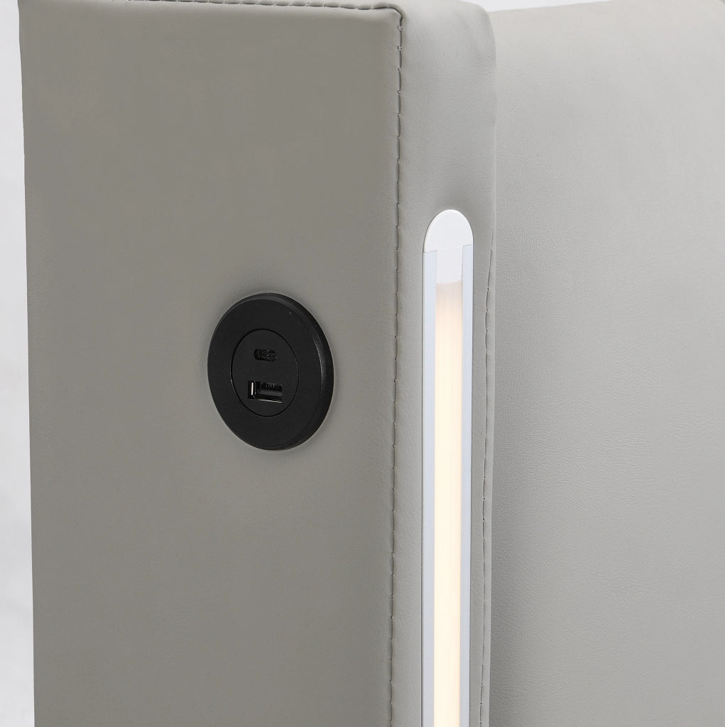 Letto matrimoniale 140x190 cm in PU grigio con LED; USB Type-C e contenitore