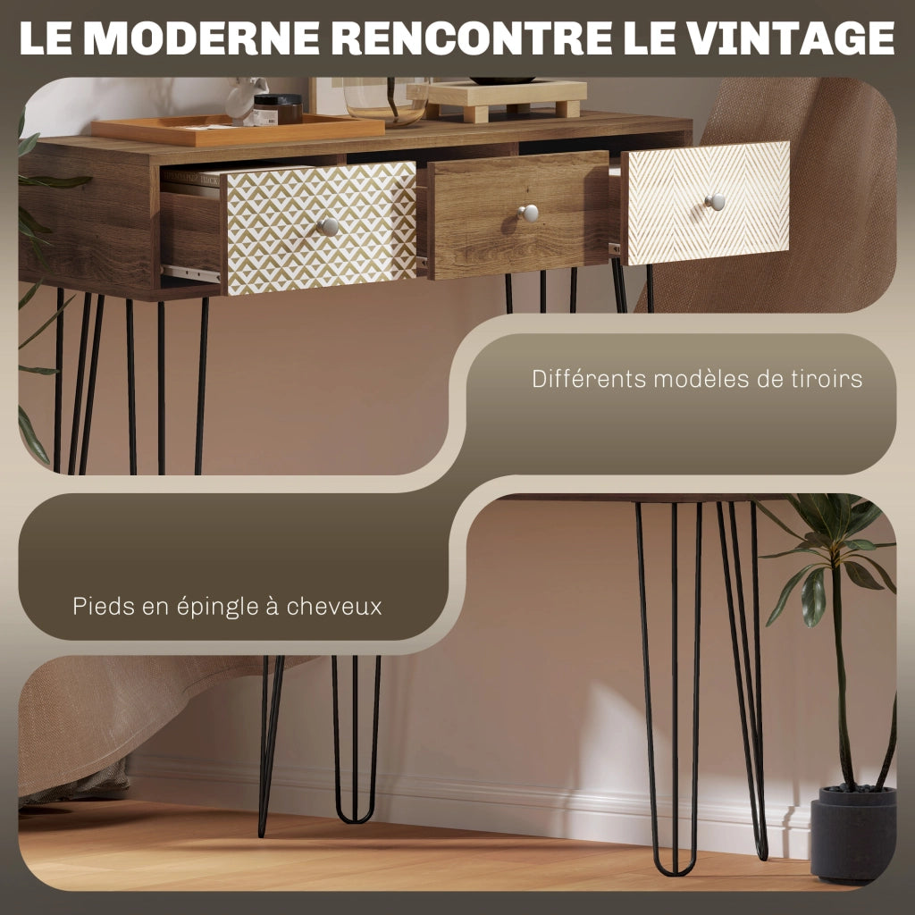Console con 3 cassetti ¨C zephmum ¨C 90x30x75 cm marrone