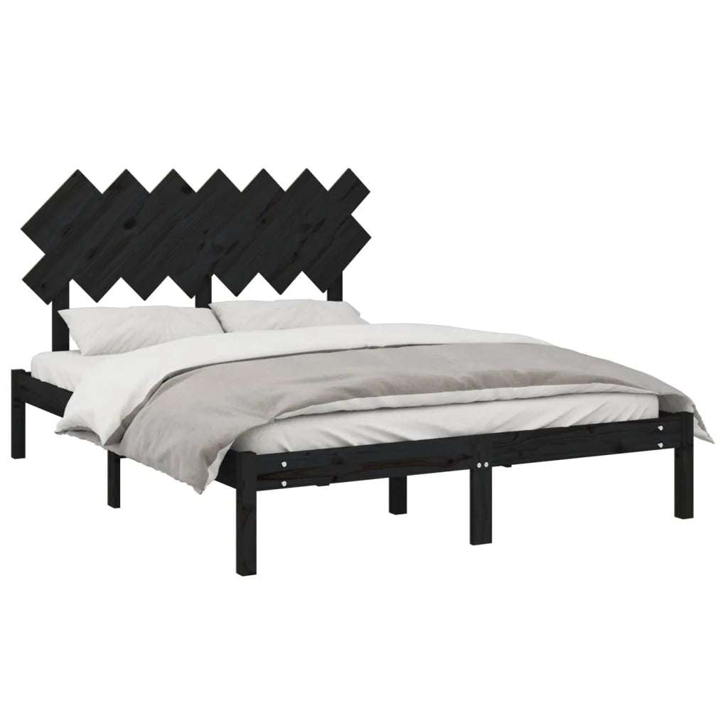 Letto matrimoniale | Letto per adulti | Giroletto Nero 140x190 cm in Legno Massello