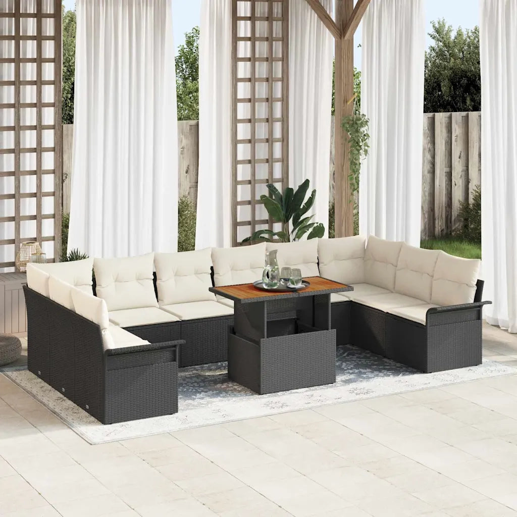 Set Divano da Giardino 11 pcs Nero e Crema polyrattan 3349382