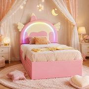 DESMIU Letto per Bambini 90 × 200 cm 1 Posto con Letto Estraibile, Cassetti e Design Unicorno, senza Materasso