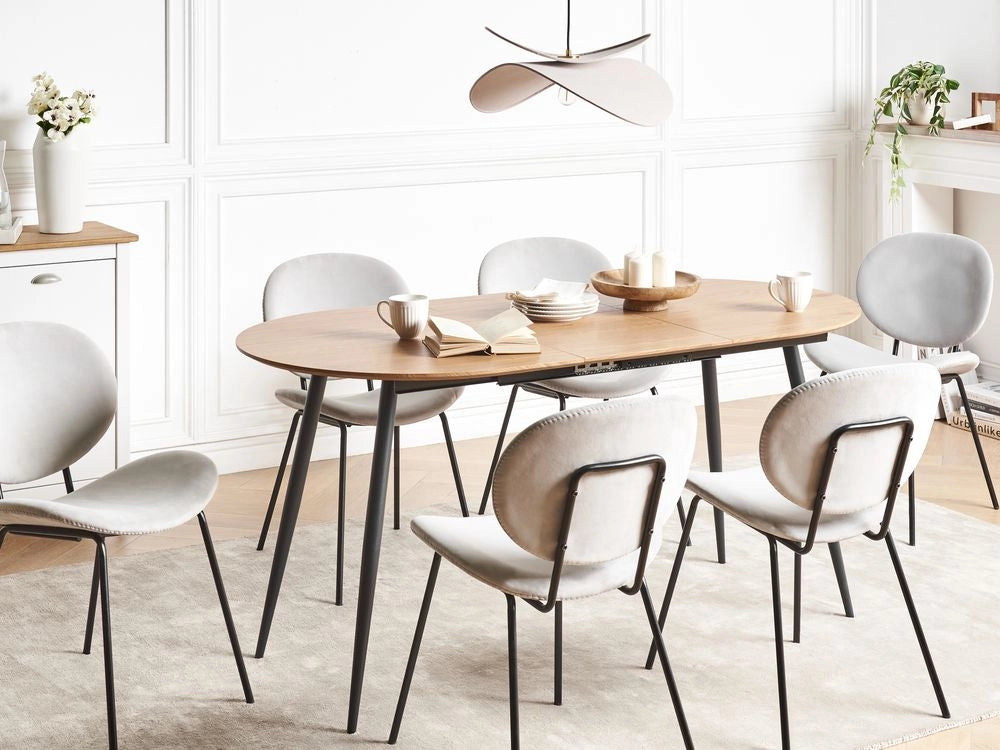 Tavolo per Sala da pranzo Piano in MDF marrone chiaro allungabile Gambe in metallo Stile industriale moderno