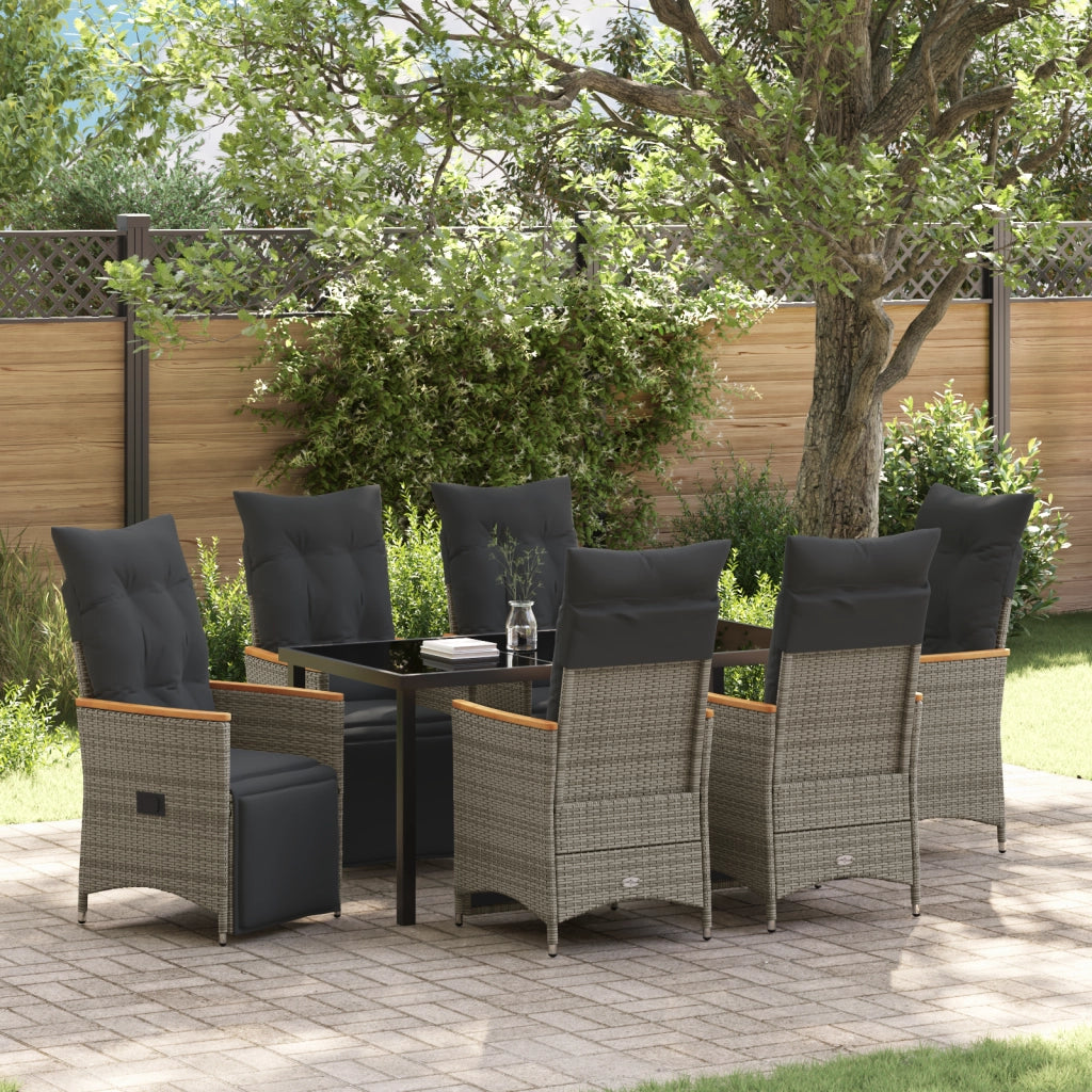 Set da Giardino con Cuscini da 7 Pezzi Grigio Polyrattan