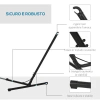 Supporto Struttura Portante per Amaca Regolabile Capacità Max. 120Kg 313-388x109x116cm Nero