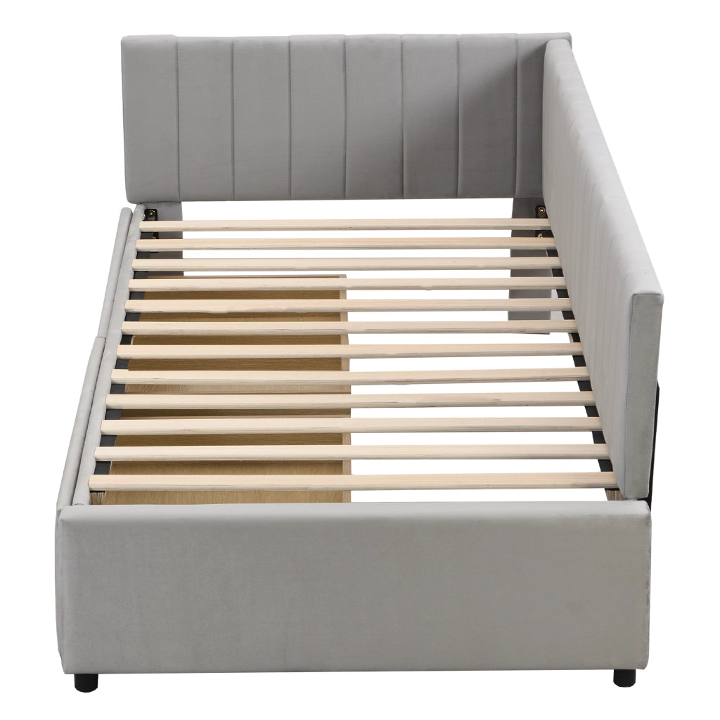 OKWISH Letto Divano Singolo, 2 Cassetti e Schienale Reversibile, 90 x 200 cm, senza Materasso, Grigio