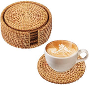 Set di sottopiani per bicchieri in vetro, con 6 pezzi, sottopiani per bicchieri in rattan artigianale, sottopiani per bicchieri in legno, sottopiani per bicchieri per bevande, tazze da tè, placemats, sottopiani intrecciati, regali per amici e familiari