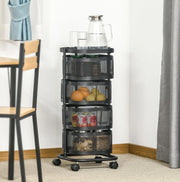 Carrello portaoggetti ULEVR 33x33x77 cm con 4 cestelli in rete, ripiano superiore e ruote bloccabili, nero