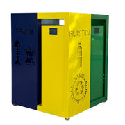 Porta Rifiuti Raccolta Differenziata in Acciaio – Made in Italy – 4 Scomparti con Cestini Estraibili – Plastica, Carta, Vetro e Indifferenziata – 70x70x92 cm