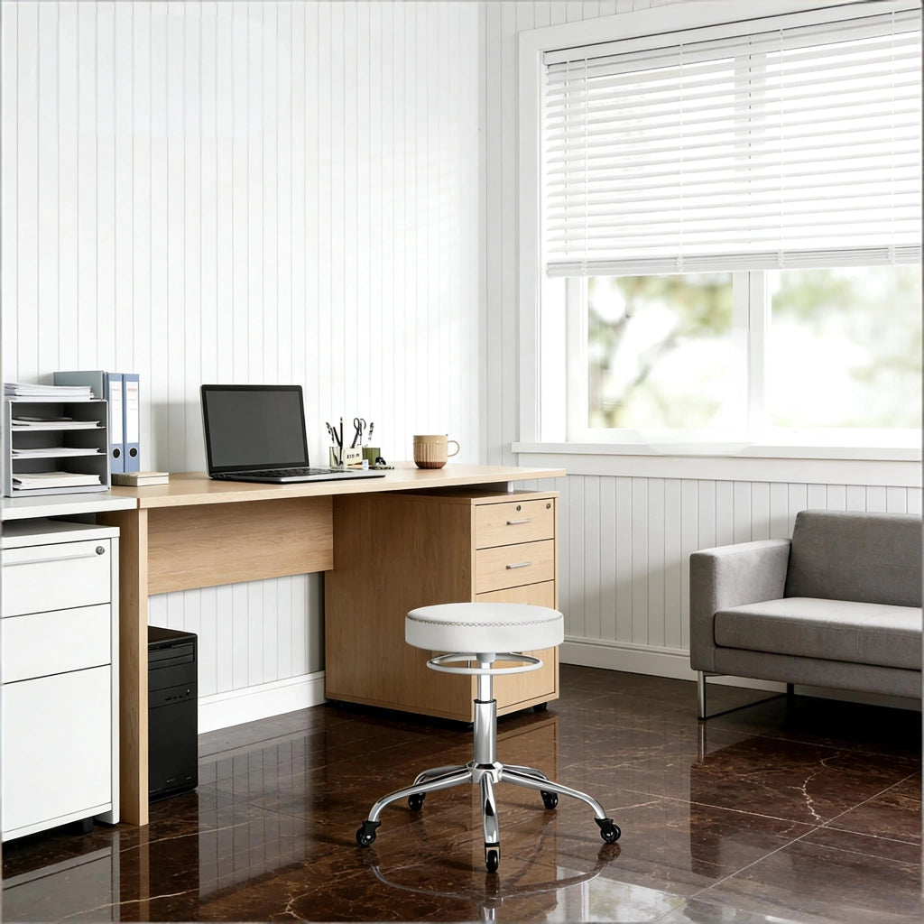 SGABELLO GIREVOLE Regolabile in Altezza 46-58 cm Bianco in Metallo e PU