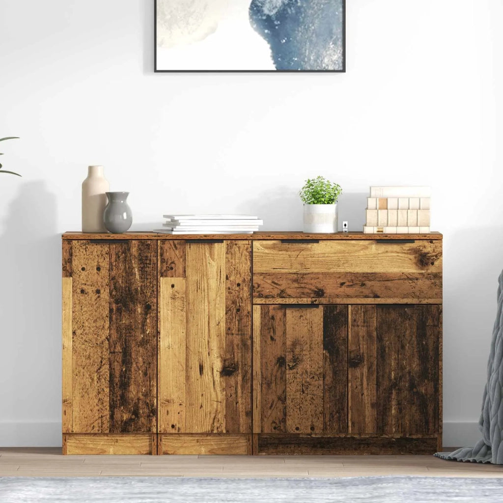 Credenza con cassetto 3 pz-Set di 3 Buffet-Armadio da cucina Legno vecchio Legno multistrato 918184