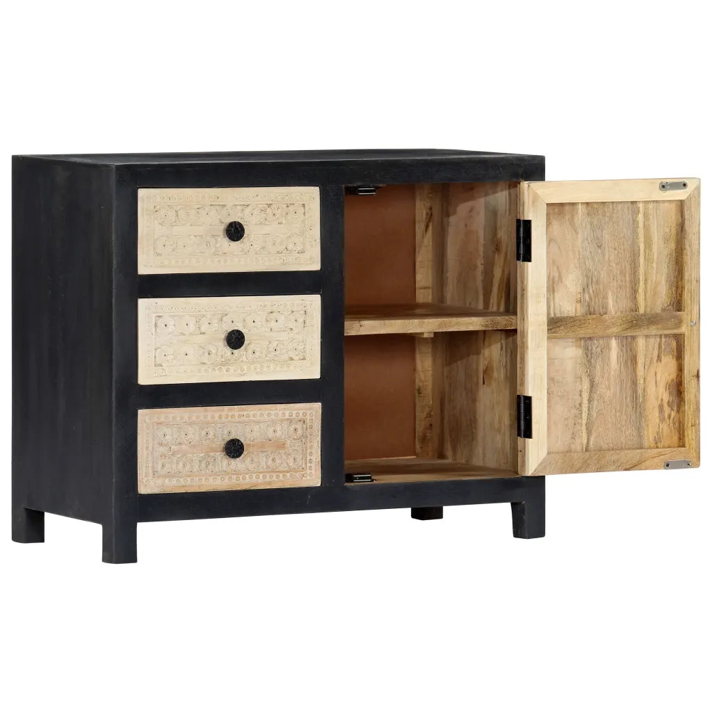 Credenza Intagliata a Mano Grigio 75x35x60 cm Massello di Mango  cod mxl 70535