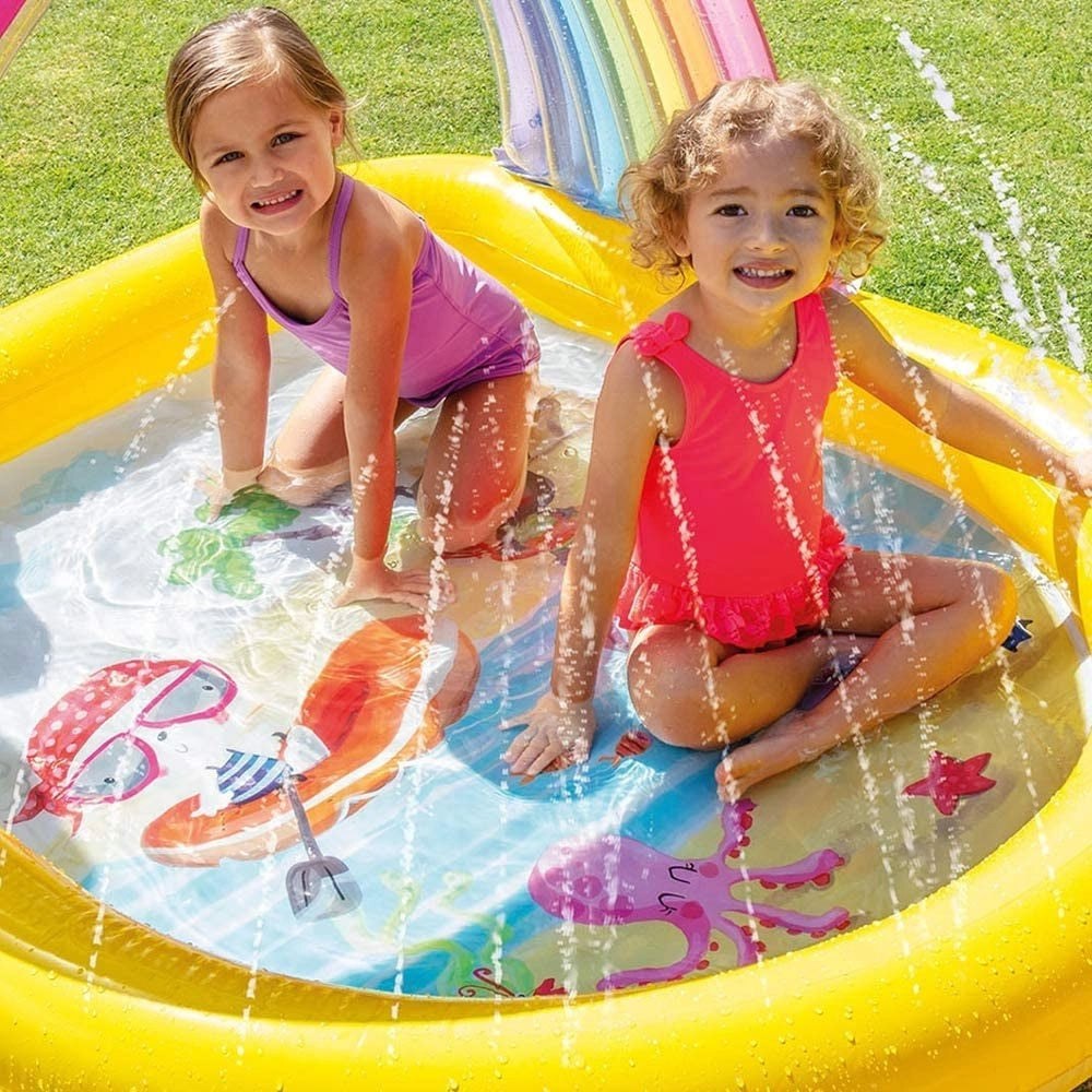 Trade Shop - Piscina Gonfiabile Baby 2+anni Arcobaleno 147x130x86cm Con Spruzzi Parasole 57156 -