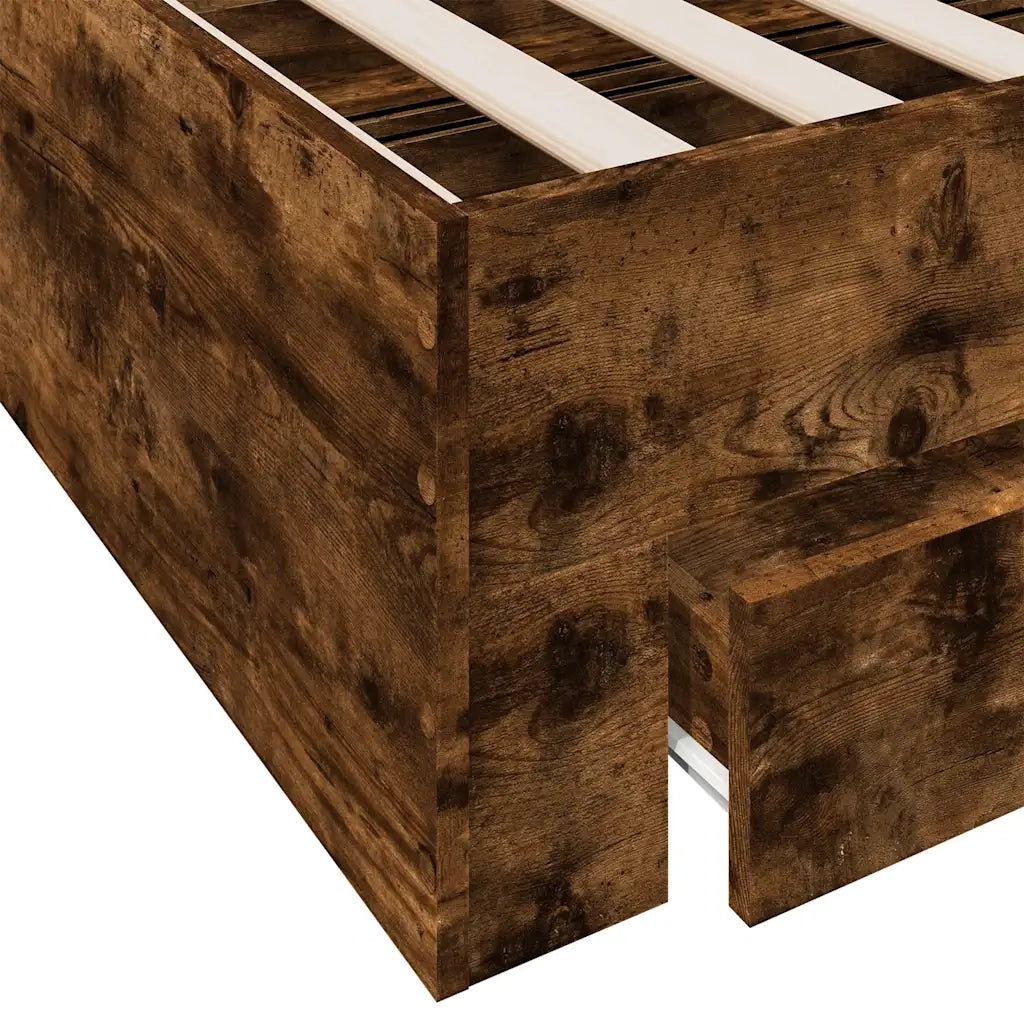 Letto matrimoniale | Letto per adulti | Giroletto con Cassetti Rovere Fumo 135x190 cm Legno Multistrato