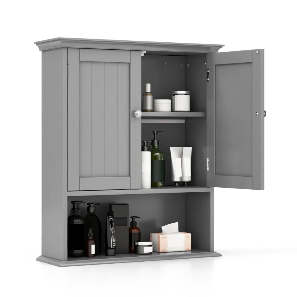 Mobiletto da bagno pensile 60 x 19 x 71 cm salvaspazio ripiani regolabili design moderno in MDF grigio 20_0017101