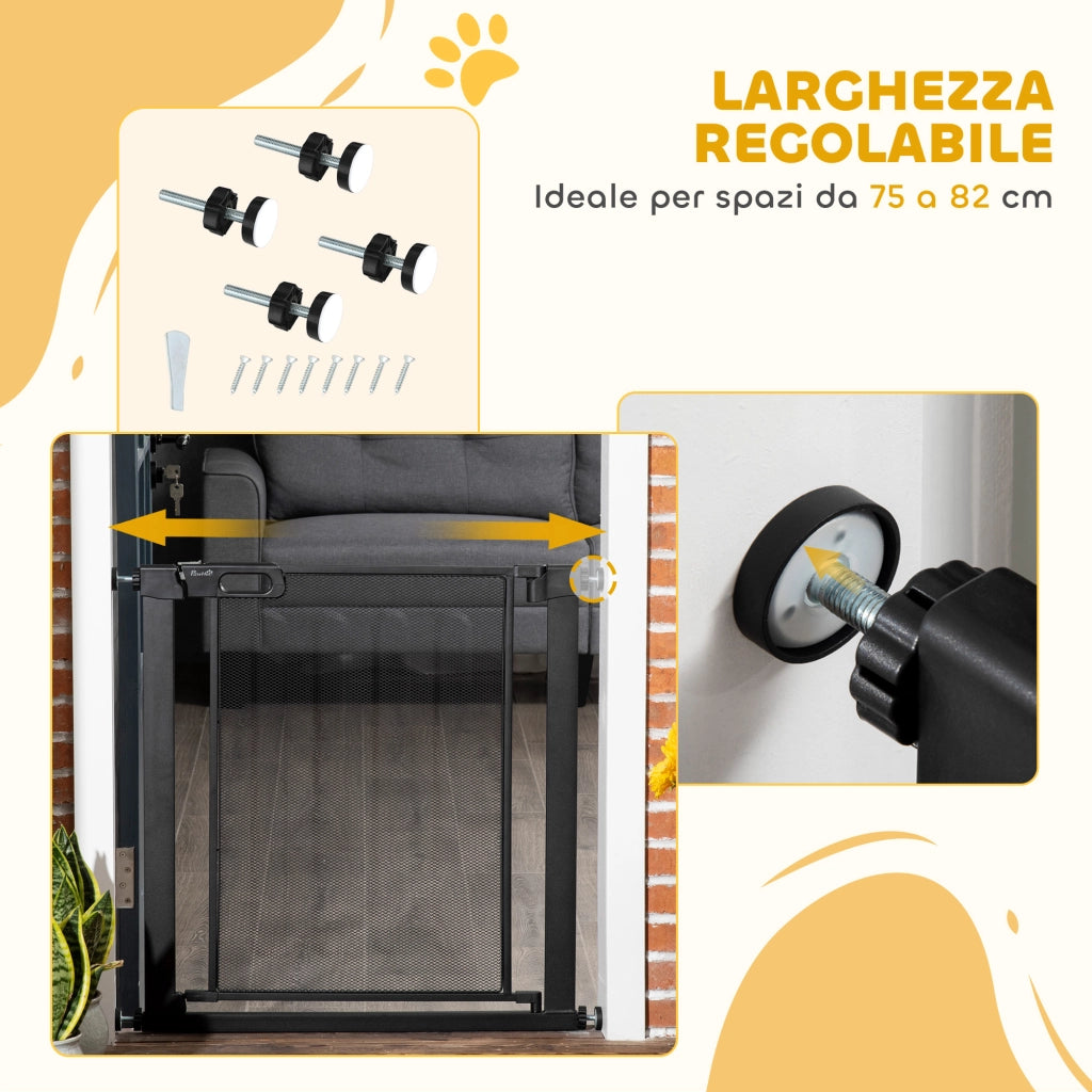 Cancellino per Cani Estensibile a Pressione con Chiusura Automatica, Acciaio e ABS, 75-82x76 cm, Nero