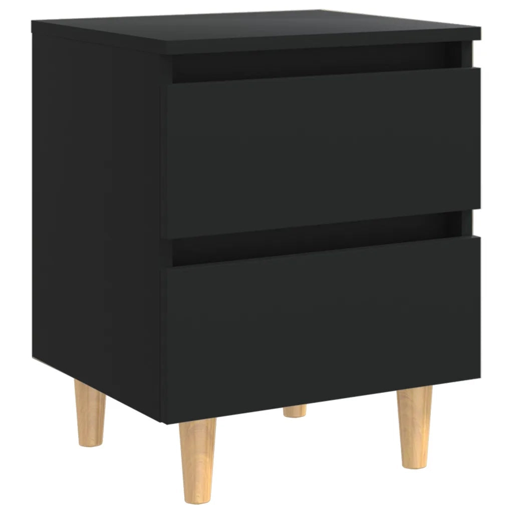Comodini con Gambe in Pino Massello 2 pz-Set di 2 Tavolino da notte Neri 40x35x50 cm