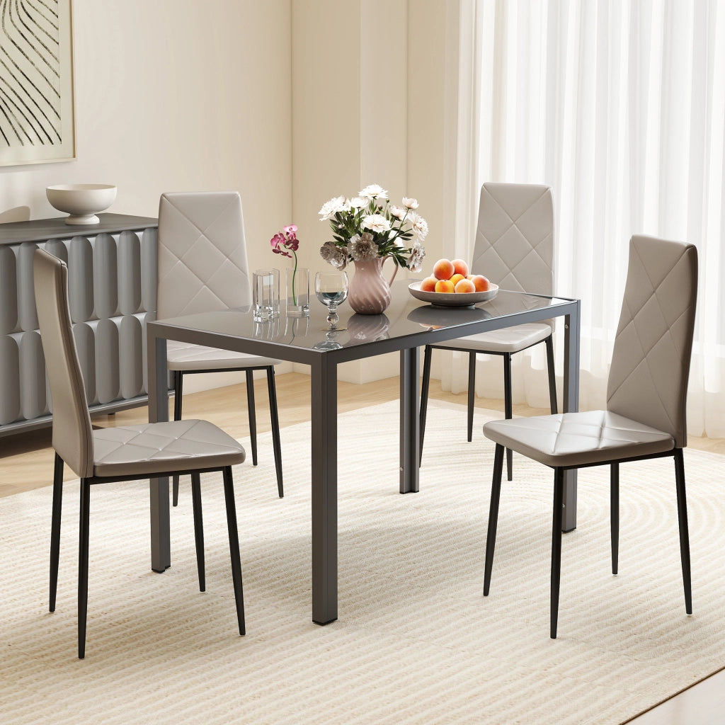 Set 4 Sedie da Pranzo Imbottite in Similpelle con Schienale Alto e Gambe in Metallo ¨C Zephmum ¨C Grigio 41x50x97 cm