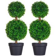 Set da 2 Bosso Artificiale a Doppia Sfera con Tronco e Vaso, Piante Finte Altezza 60 cm, Verde per Interno ed Esterno