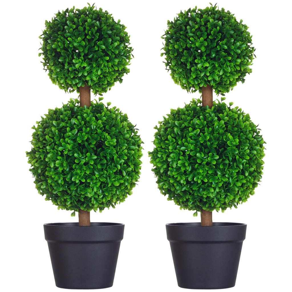 Set da 2 Bosso Artificiale a Doppia Sfera con Tronco e Vaso, Piante Finte Altezza 60 cm, Verde per Interno ed Esterno