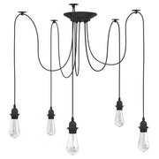 Lampada a Sospensione con 5 Portalampada E27 in Metallo Nero 4103454