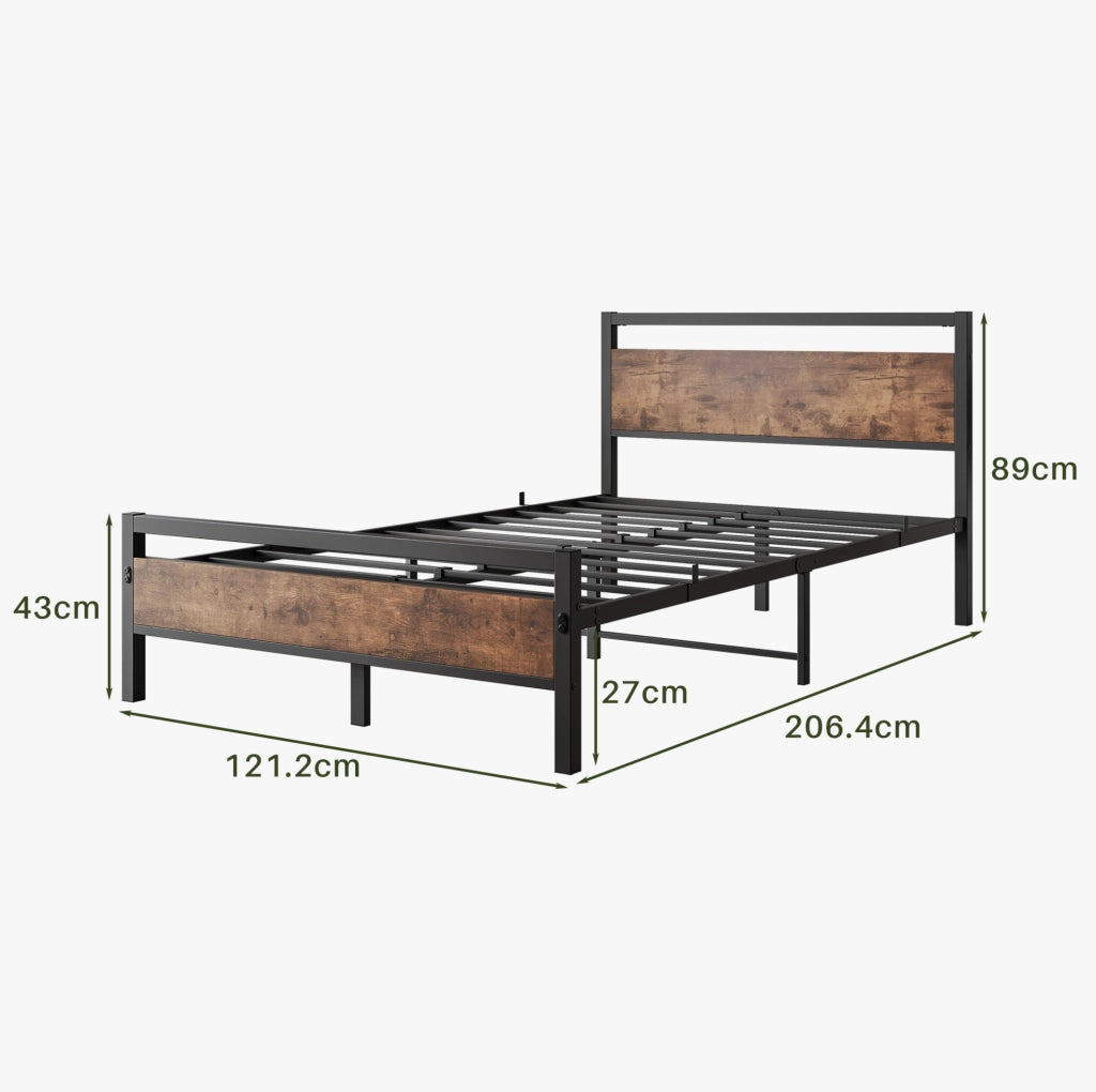 Letto singolo 120x200 cm in metallo e MDF con rete a doghe