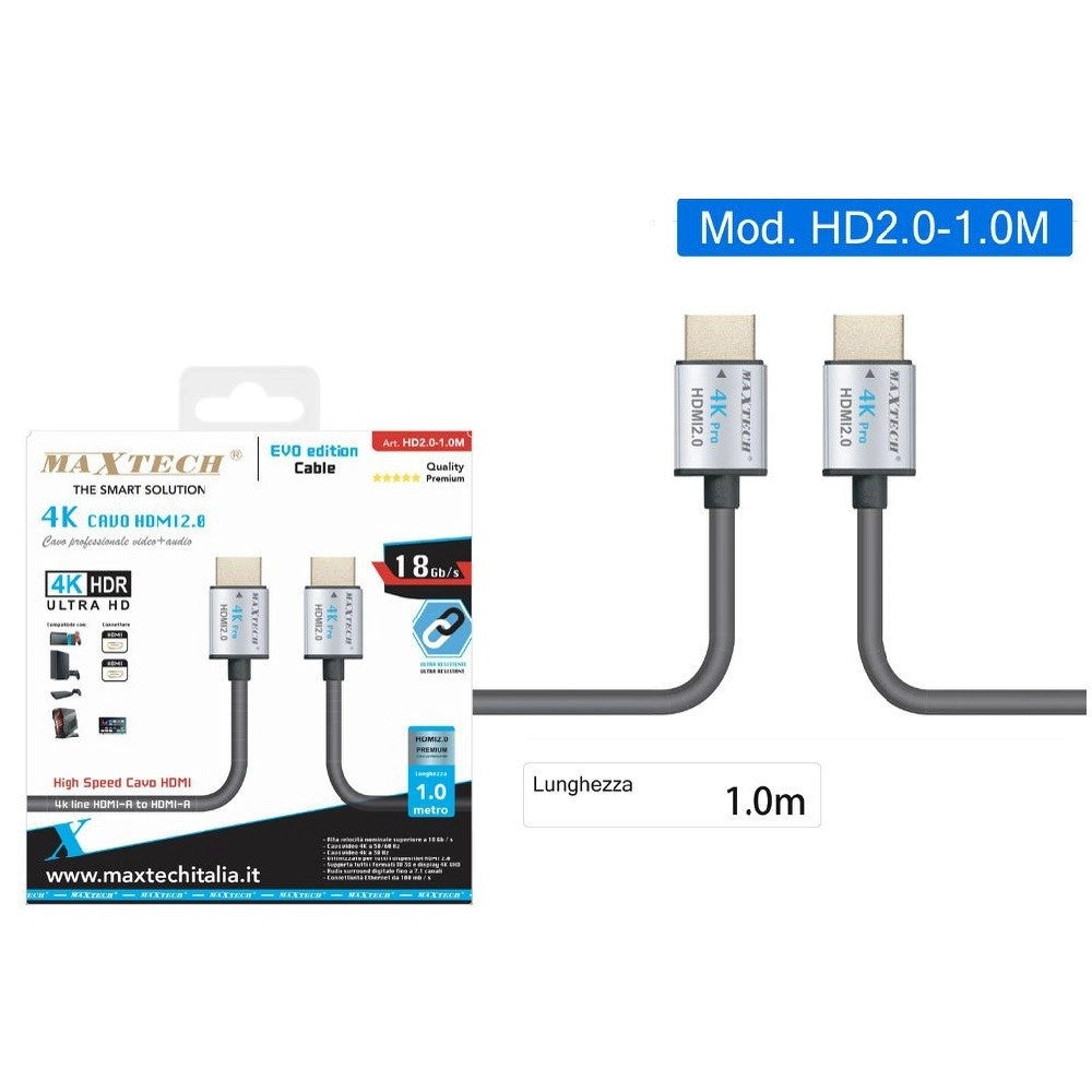 Trade Shop - Cavo Hdmi 2.0 4k Ultra Hd 1 Mt High Speed 18gb/s Audio Video Cavetto Hd2.0-1.0m -
