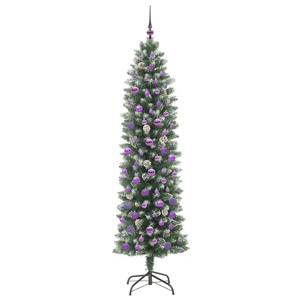 Albero di Natale | Decorazioni natalizie Artificiale Sottile Verde e Bianco 210 cm