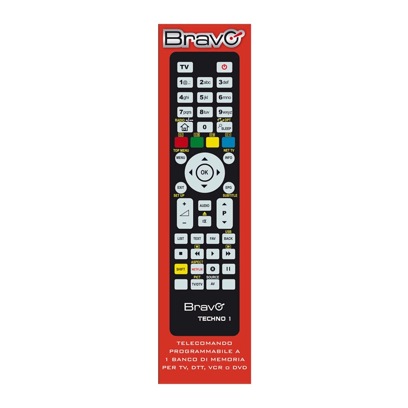 BRAVO TECHNO 1 (92602665) - TELECOMANDO PROGRAMMABILE A 1 BANCO DI MEMORIA PER TV / VCR / DVD PLAYER / DTT