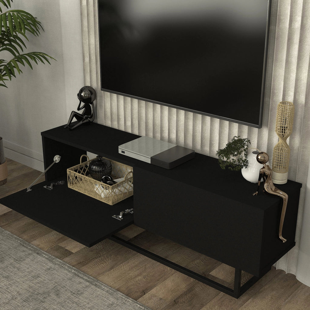 Mobile Porta TV Nolven a 2 Ante Ribalta e Telaio in Metallo 135x32x47 cm - Nero [en.casa]