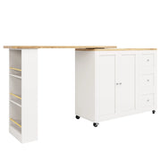 Mobile Bar con 2 Ante; 3 Cassetti e 3 Ripiani; Girevole a 360° con Ruote; per Cucina; Bianco