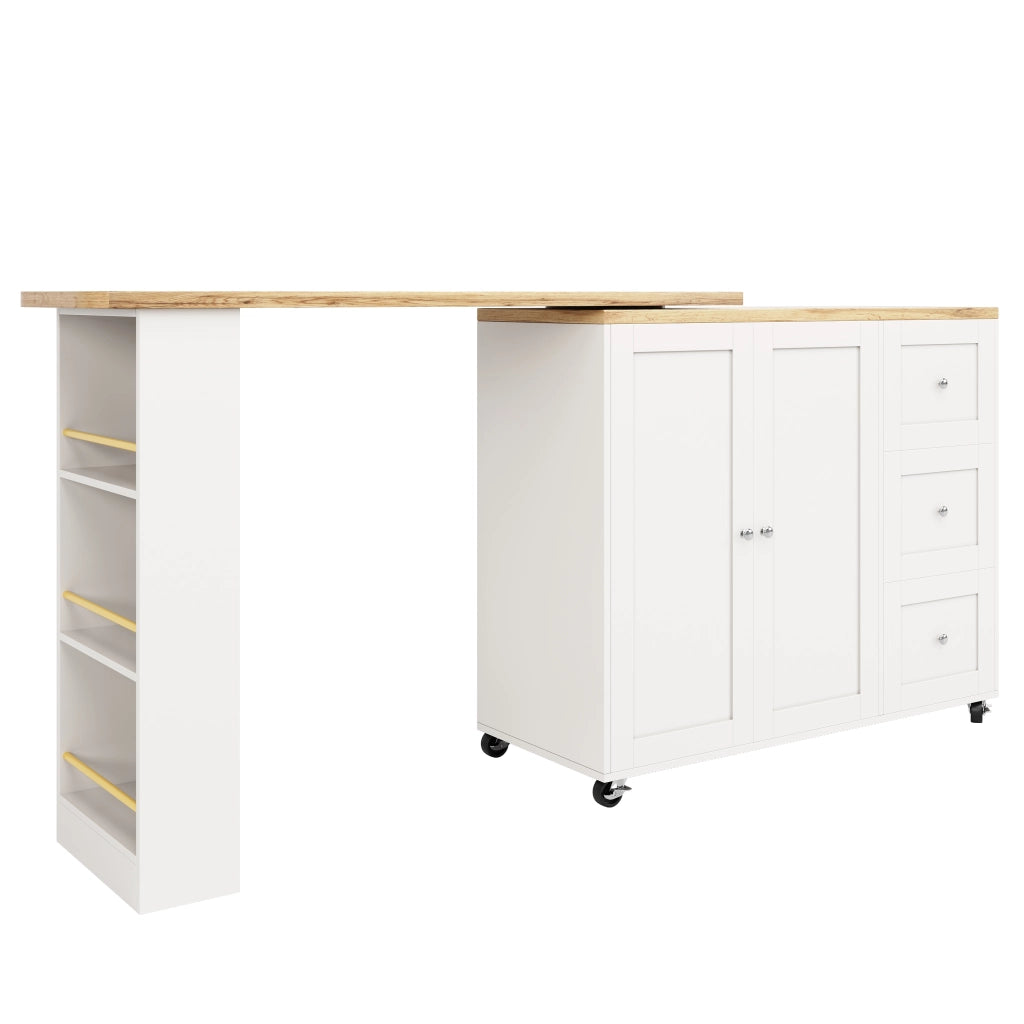 Mobile Bar con 2 Ante; 3 Cassetti e 3 Ripiani; Girevole a 360° con Ruote; per Cucina; Bianco