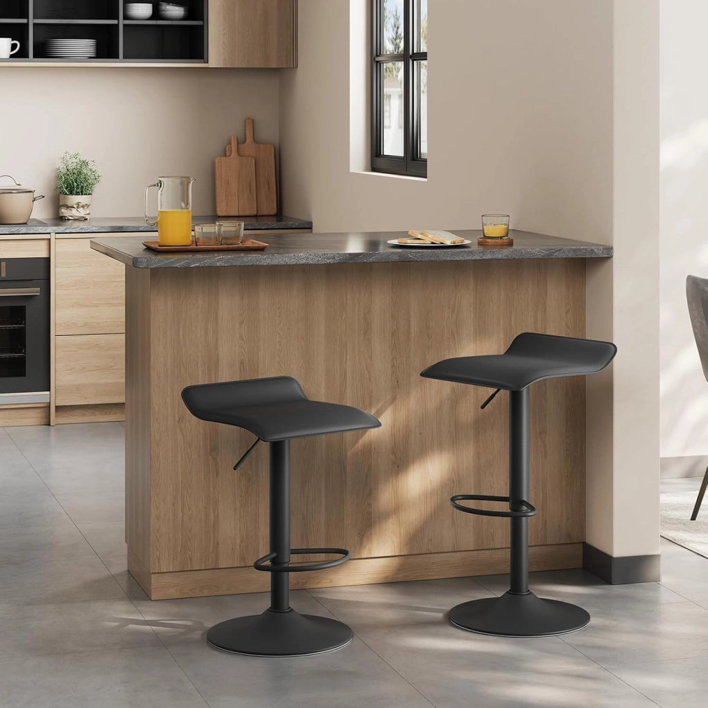 Sgabelli da Cucina Set di 2, Sgabelli da Bar, Altezza Regolabile, Girevoli a 360°, PU, Struttura in Metallo, Soggiorno, Bar, Caffè, Nero+Nero