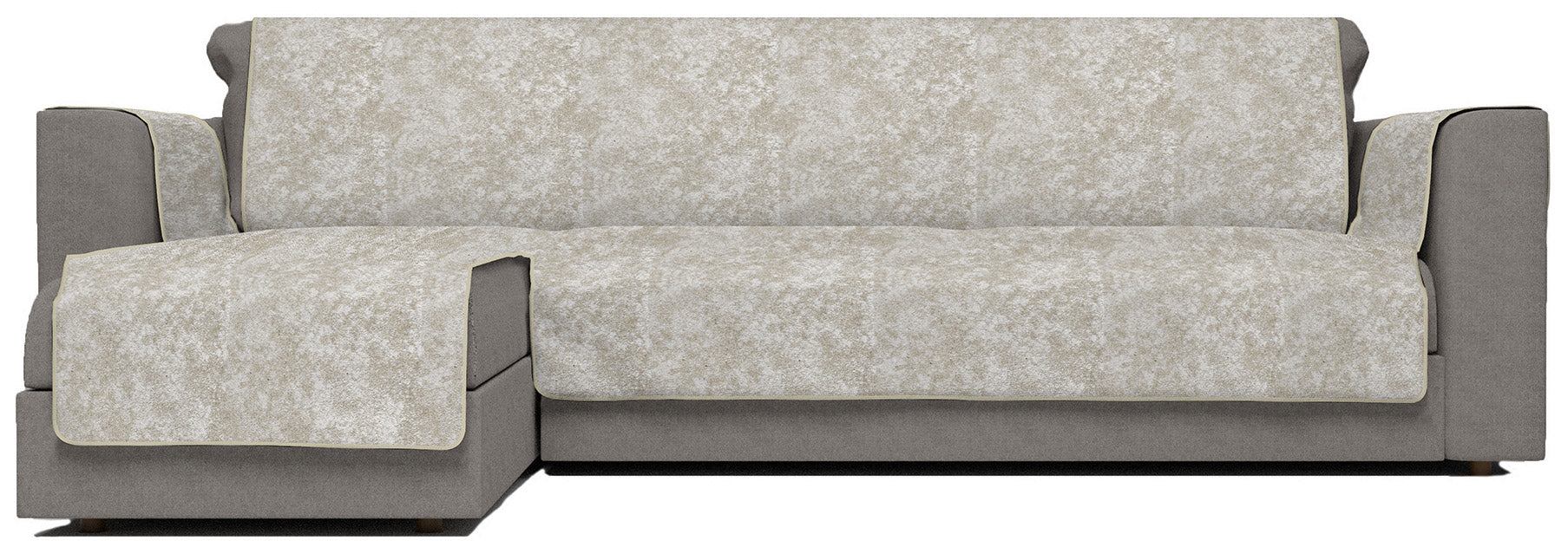 Copridivano con Penisola Sinistra Seduta 290 cm in Poliestere e Cotone Beige