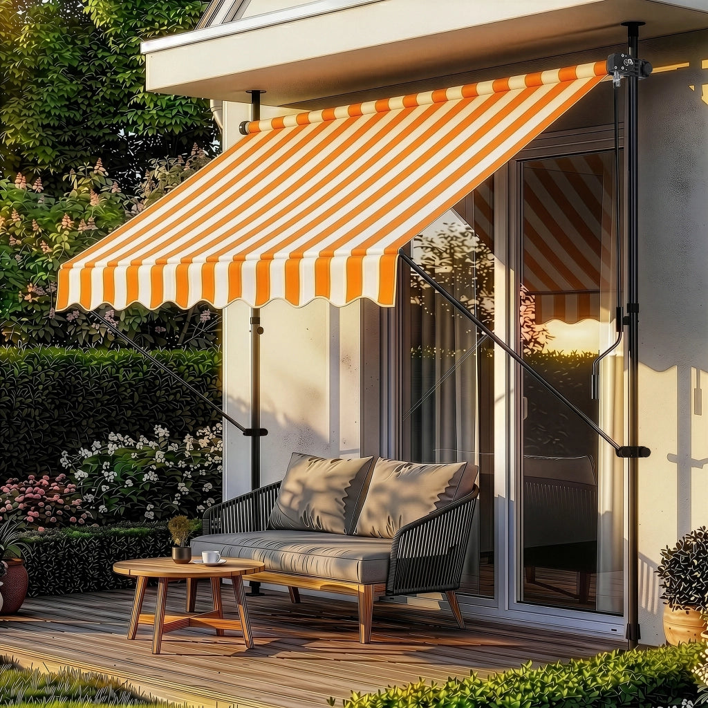 Tenda da Sole a Muro con Pali di Supporto Telescopici Parasole 250 x 120 cm (LxP) Giallo-Bianco pro.tec