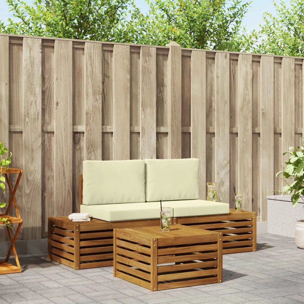 Set di divani da esterno-Sofa da giardino Naturale e Crema 59 x 59 x 37 cm