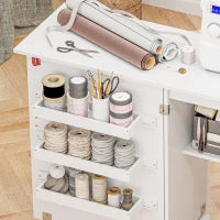 Tavolo da Cucito Pieghevole Mobile da Cucito con Ripiano Ribaltabile e Ripiano Aperto, Bianco