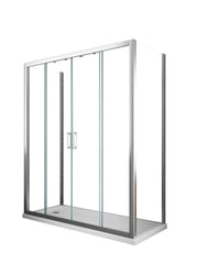 Box doccia 6 mm MISURA e PORTAa 4 ante con apertura centrale MISURA 72,5-75 ANTE FISSE + PORTA 208-213 