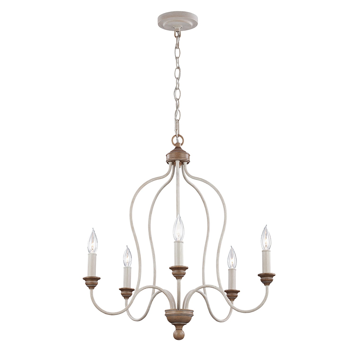 Lampadario Classico Hartsville Acciaio Gesso Slavato Legno Marrone 5 Luci E14