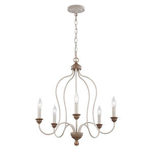 Lampadario Classico Hartsville Acciaio Gesso Slavato Legno Marrone 5 Luci E14