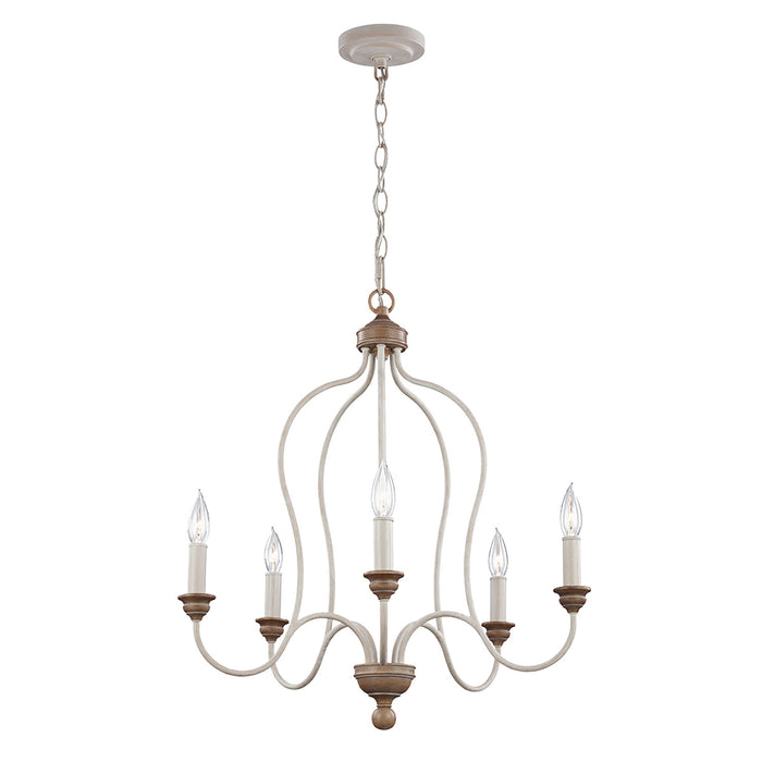 Lampadario Classico Hartsville Acciaio Gesso Slavato Legno Marrone 5 Luci E14